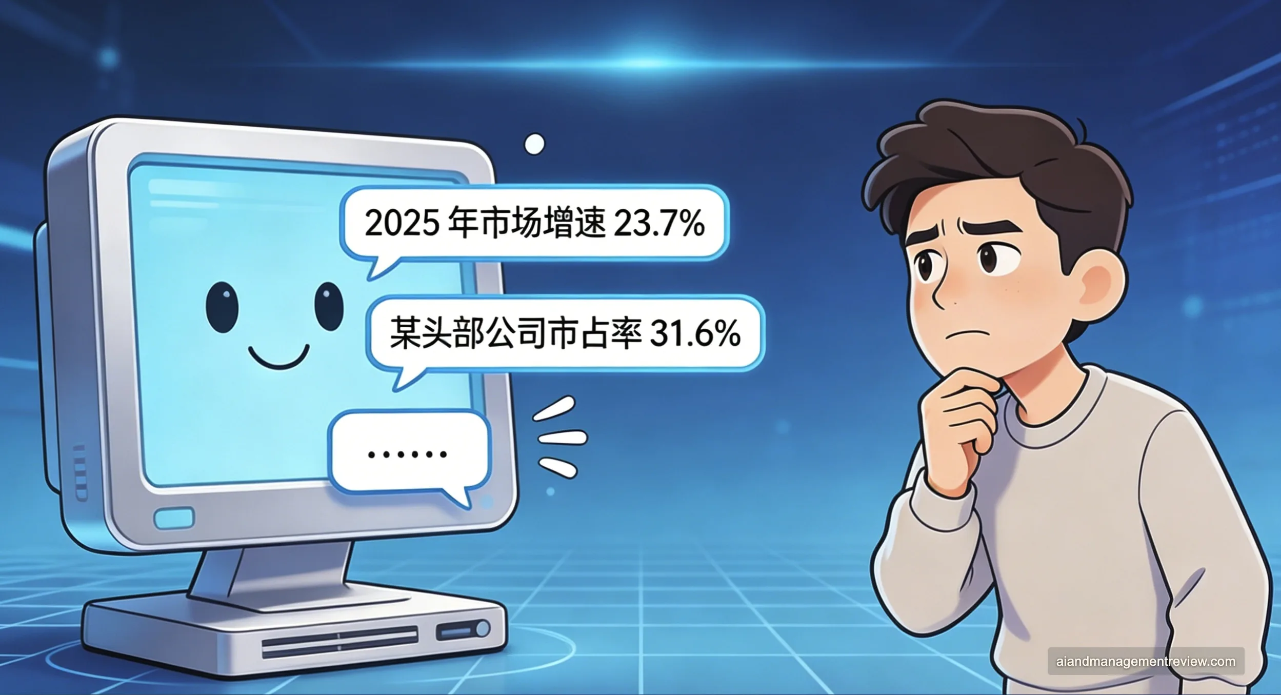 AI 生成看似精确的市场数据，管理者在一旁保持怀疑