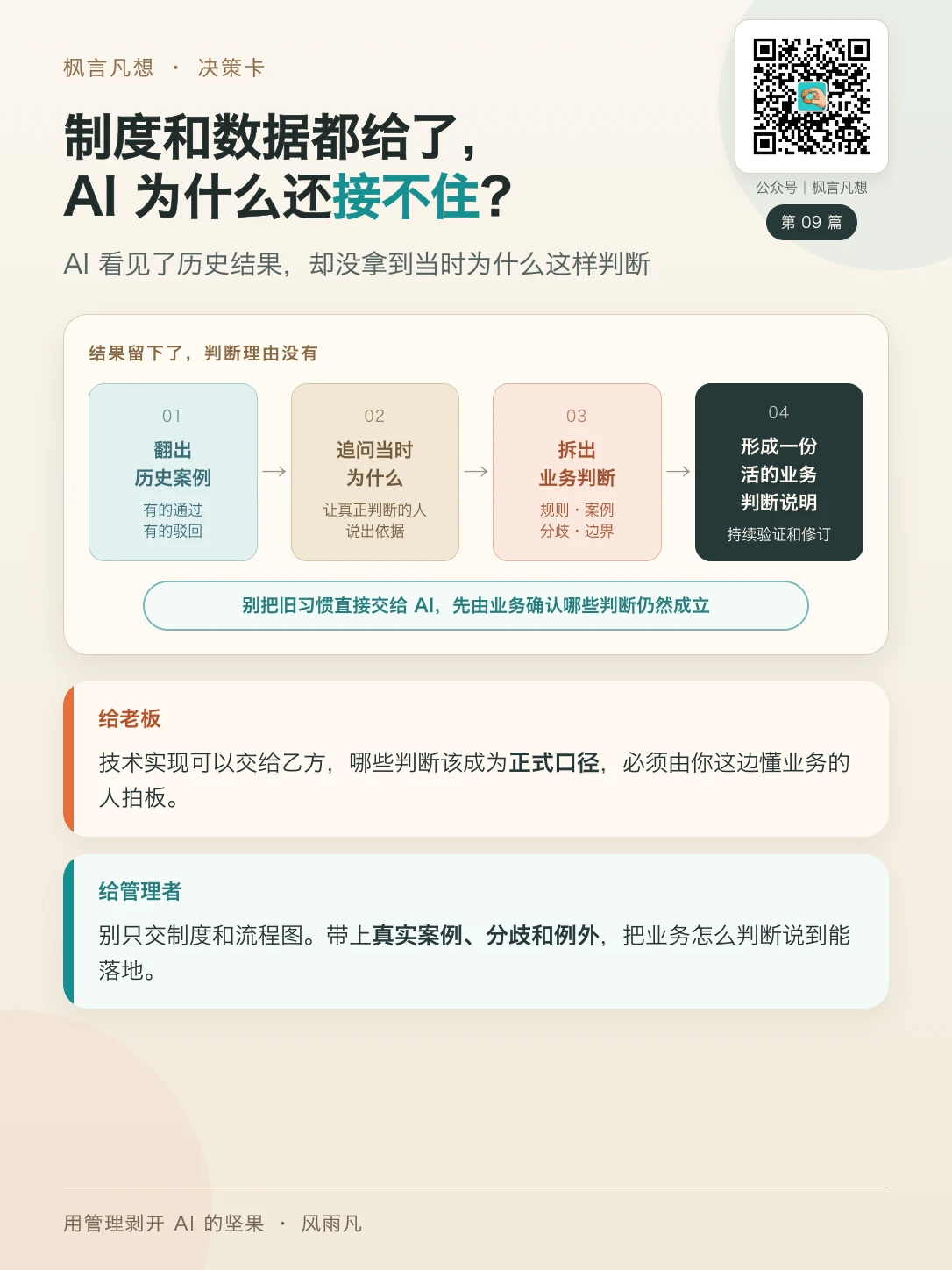 决策卡 09：制度和数据都给了，AI 为什么还接不住？
